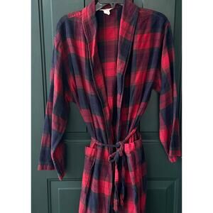 Vintage J.Crew Men’s Flannel Robe M Red Navy Tartan Soft Cotton Made in Portugal